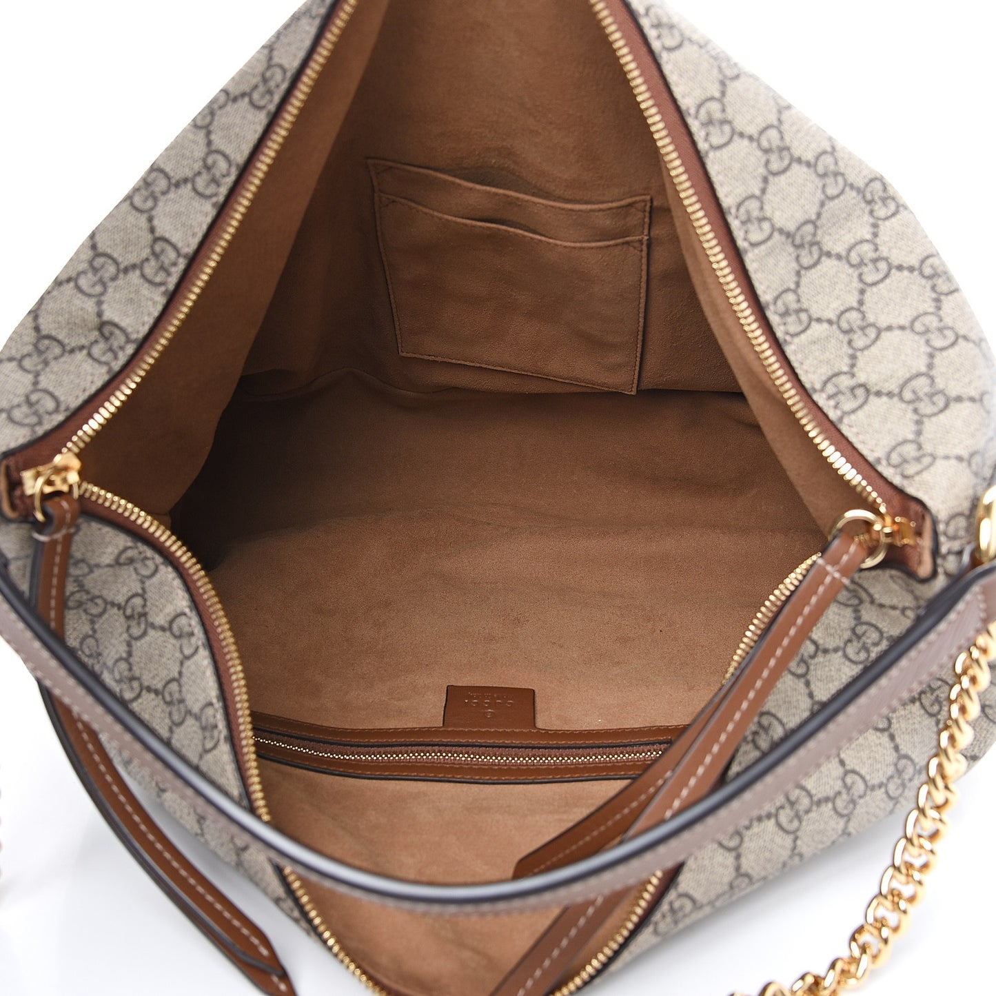 GG Supreme Monogram Large Linea A Hobo Light Brown