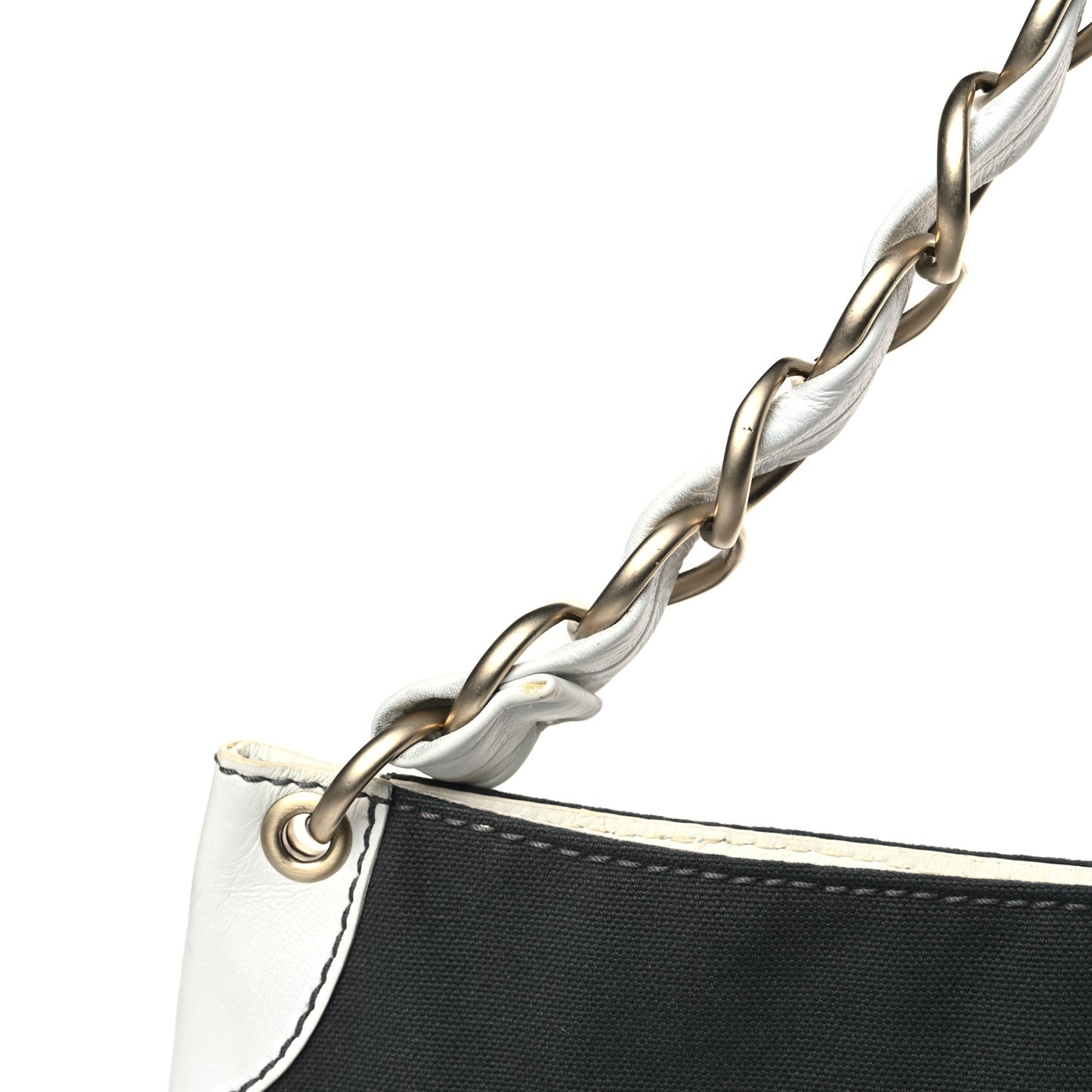 Lambskin Canvas CC Olsen Chain Shoulder Bag White Grey