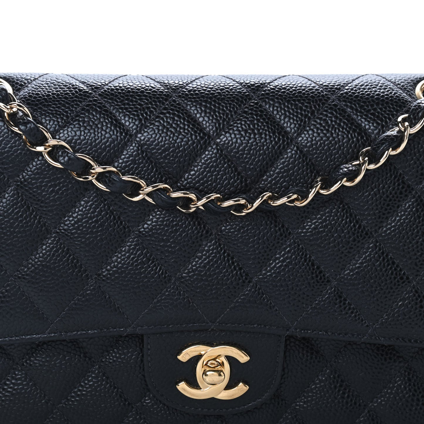 Caviar Quilted Medium Double Flap Black