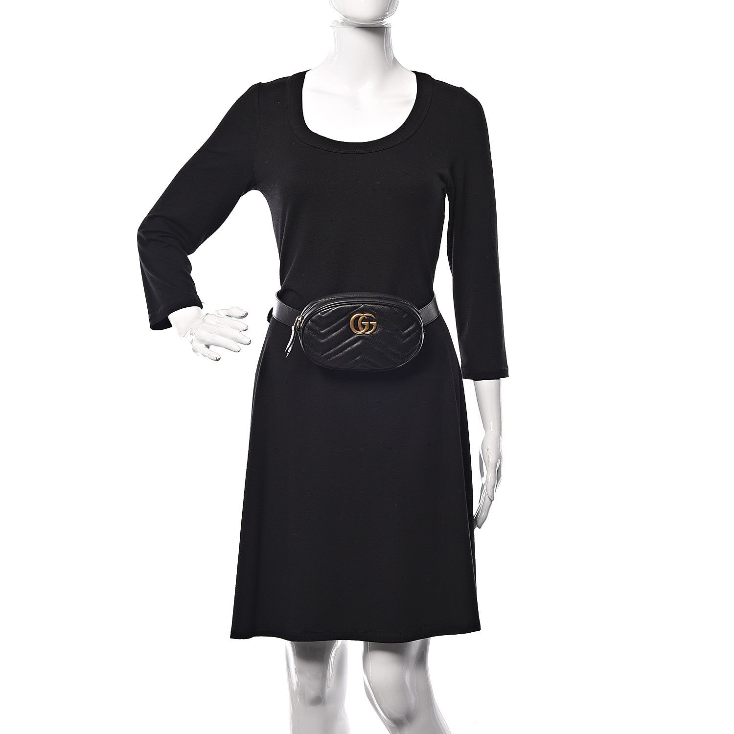Gucci Calfskin Matelasse GG Marmont Belt Bag 75 30 Black 2 of 10