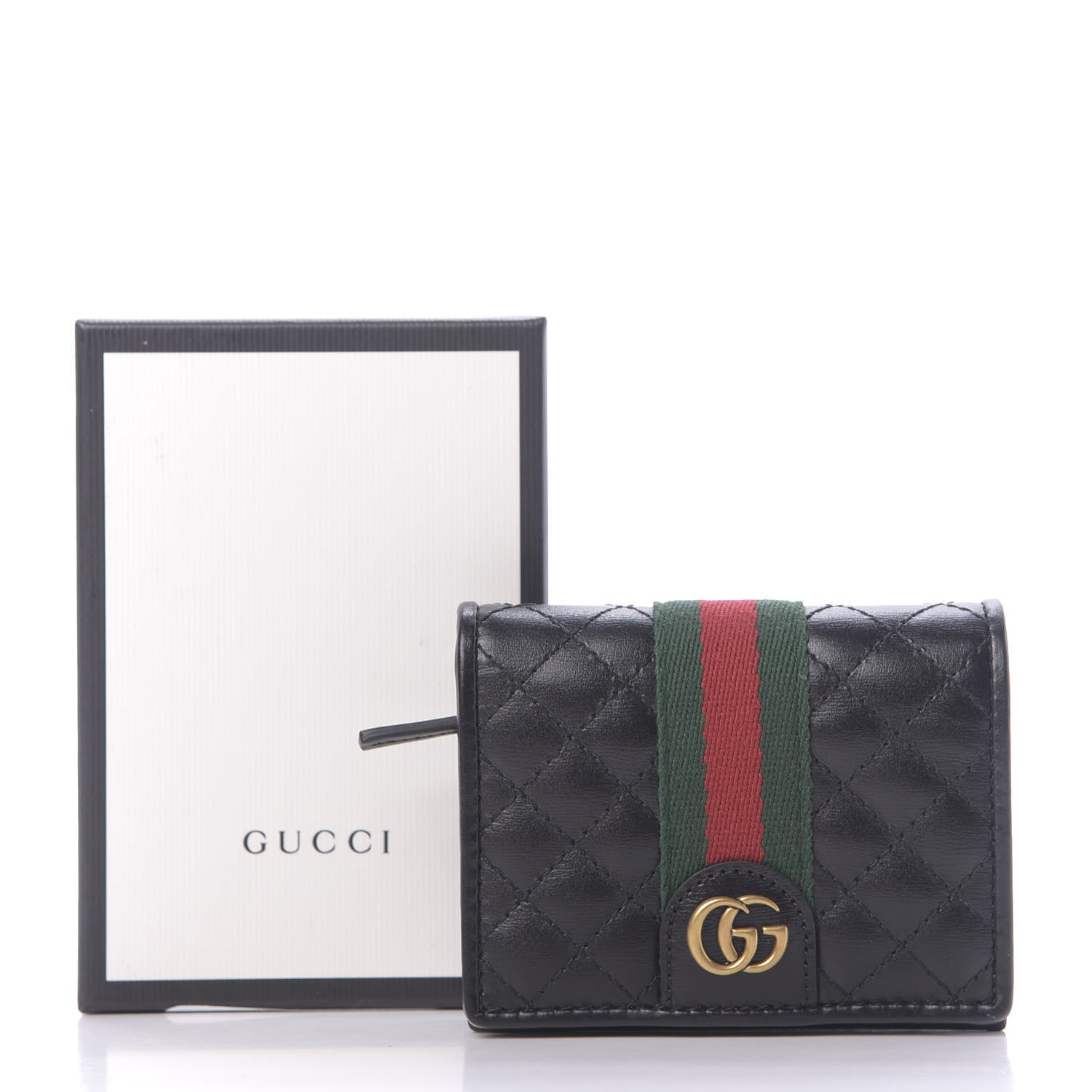Gucci Calfskin Web Trapuntata GG Marmont Card Case Wallet Black 11 of 11