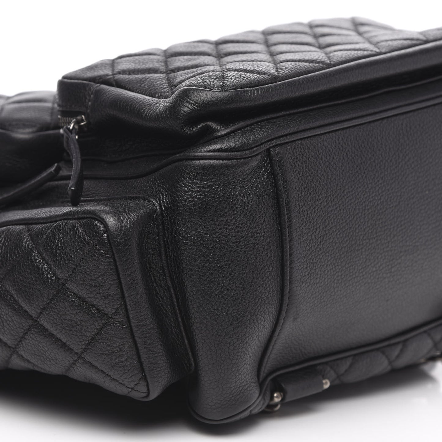Grained Calfskin Quilted Large Casual Rock Backpack Black