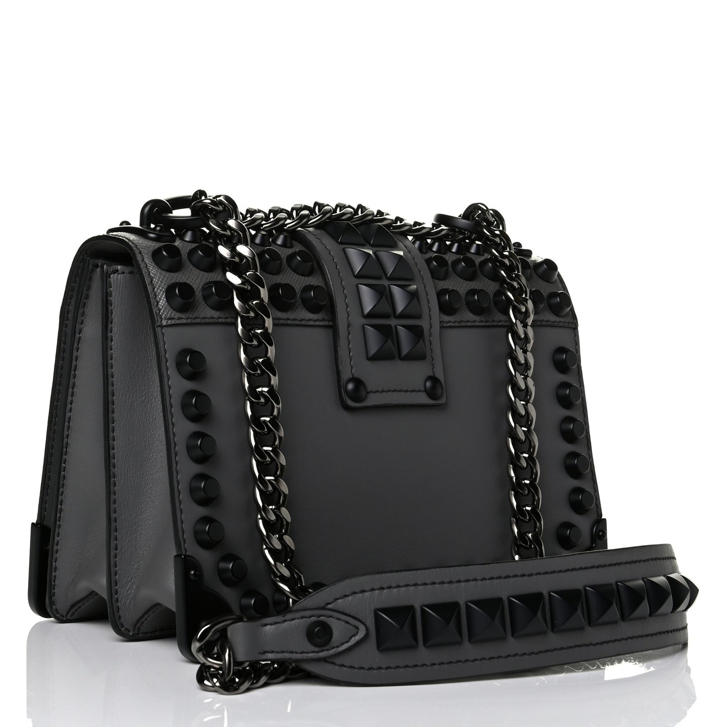 City Calfskin Saffiano Studded Cahier Bag Mercurio