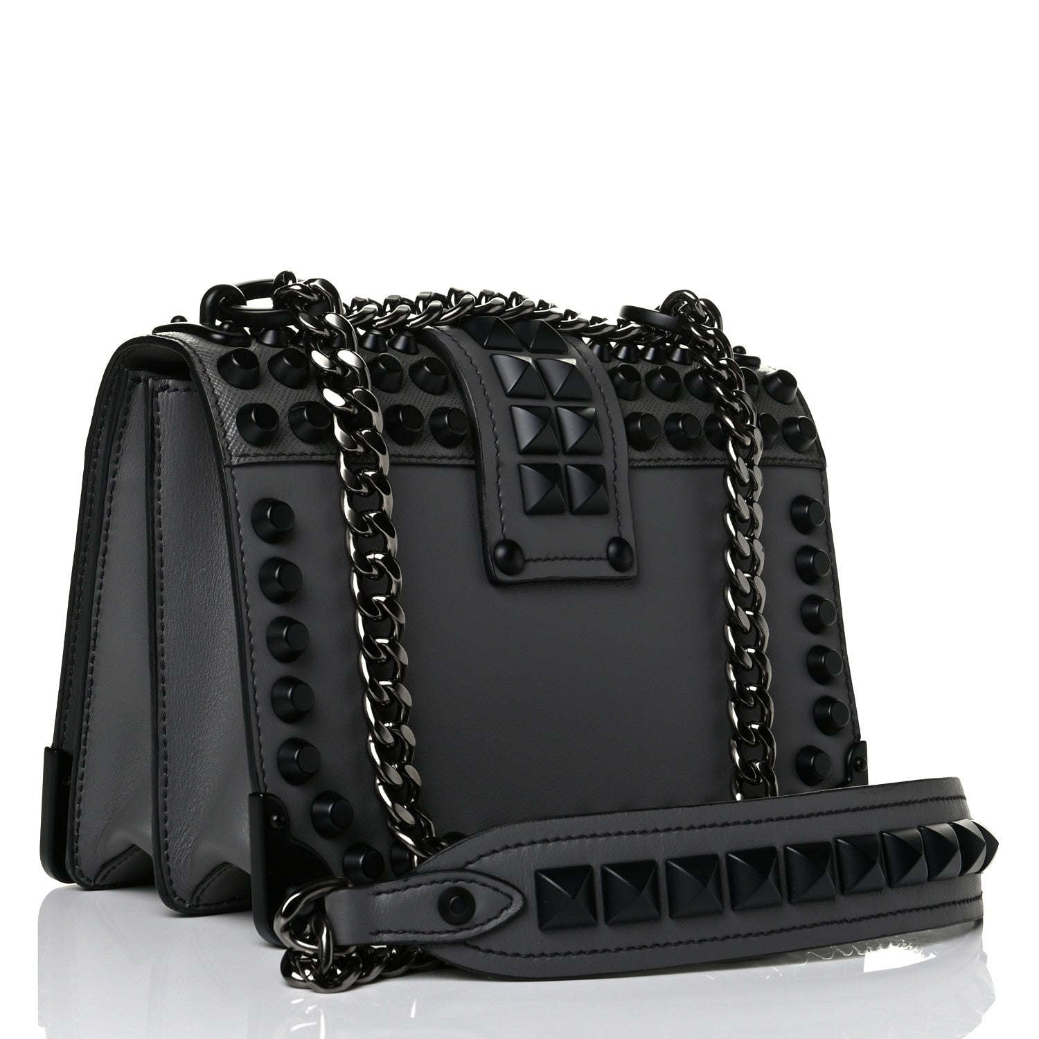 Prada City Calfskin Saffiano Studded Cahier Bag Mercurio 2 of 4