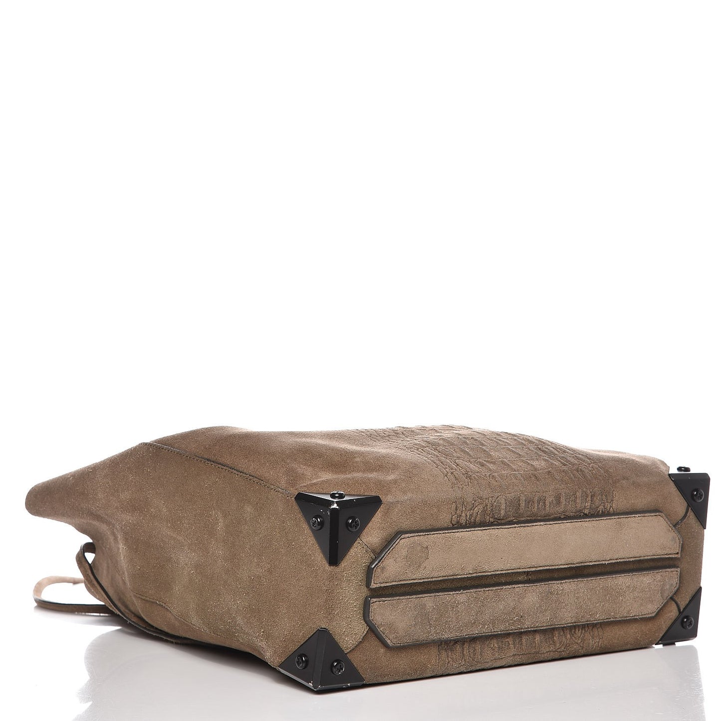 Suede Crocodile Embossed Prisma Skeletal Tote Bag Brown