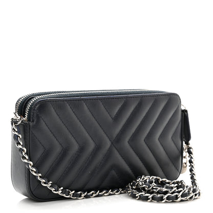 Chanel Calfskin Chevron Quilted Tassel Clutch With Chain Navy 2 of 12