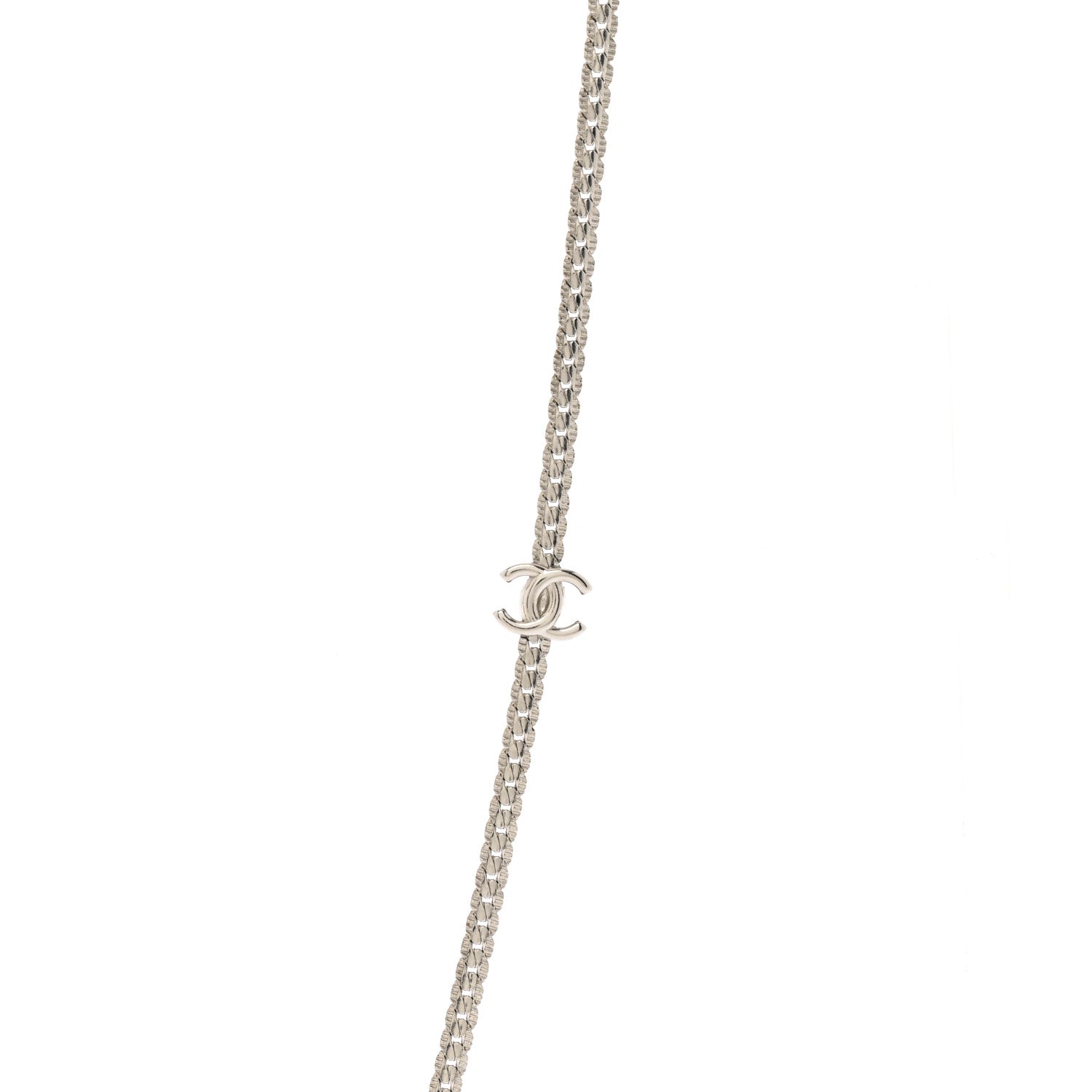 Chanel Metal CC Long Chain Necklace Silver 4 of 5