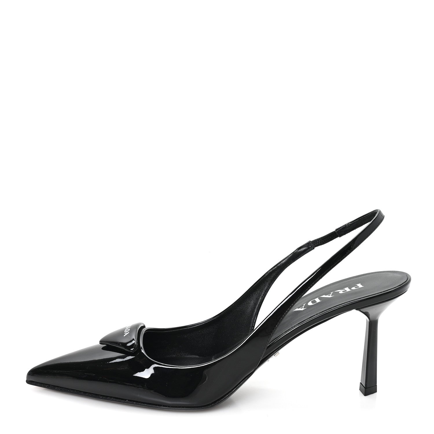 Prada Vernice Logo Pointed Toe Slingback Pumps 40 Black 1 of 10