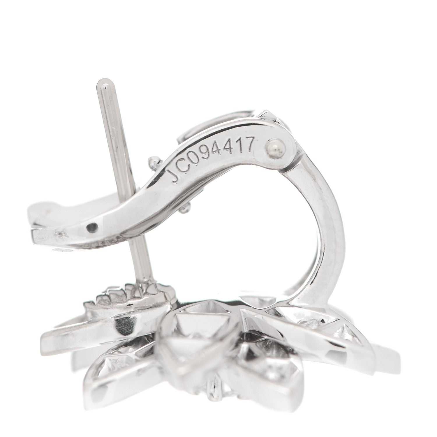 Van Cleef & Arpels 18K White Gold Diamond Small Lotus Earrings 4 of 8