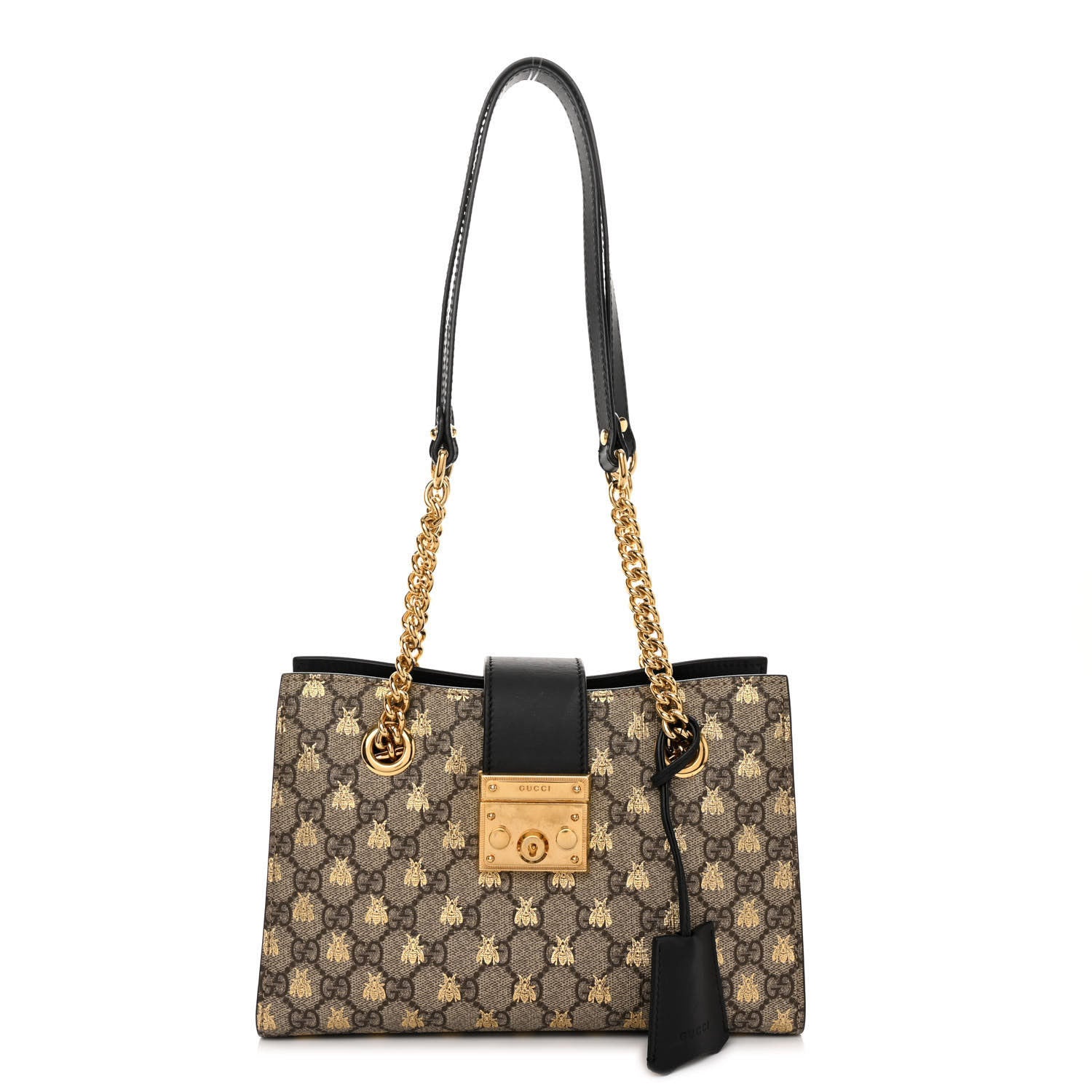 Gucci GG Supreme Monogram Bees Small Padlock Tote Beige Oro Black 1 of 11