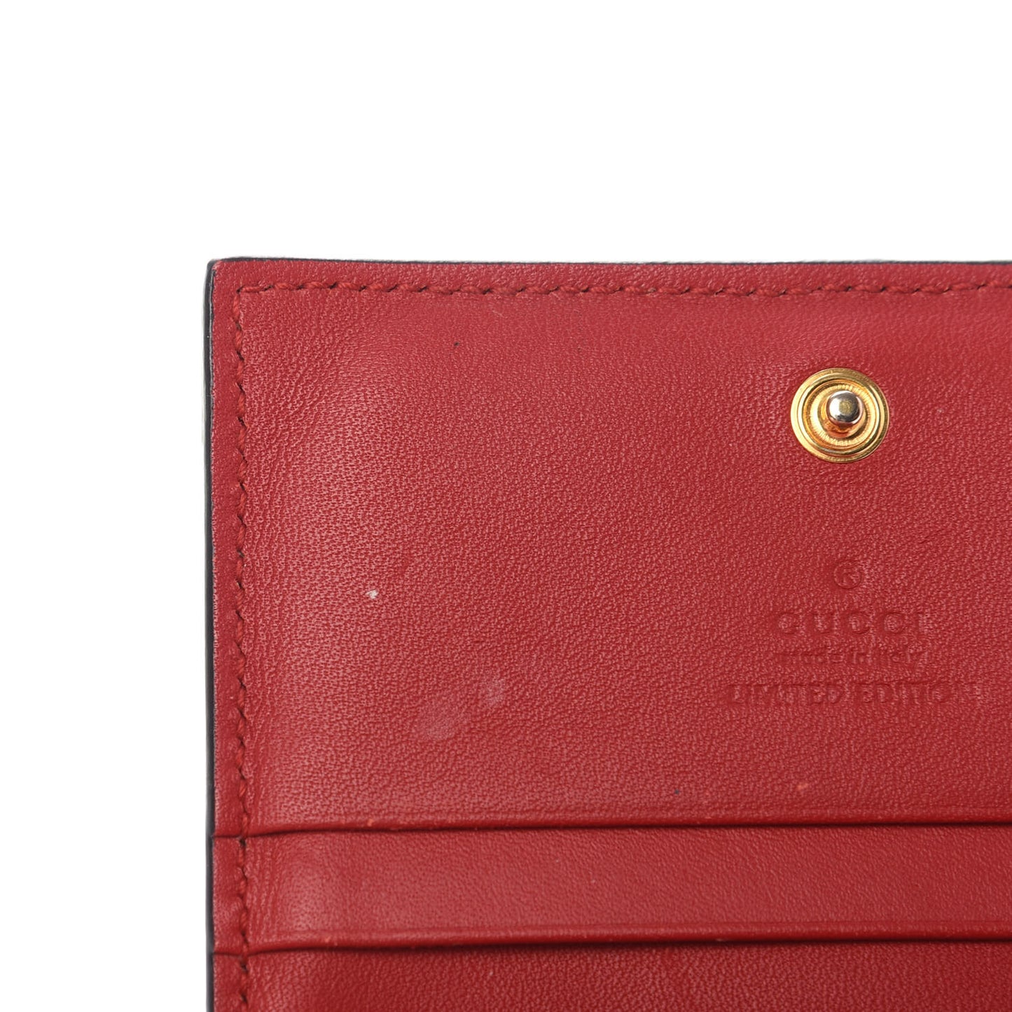 GG Supreme Monogram Bosco Patch Card Case Wallet Beige Malva Hibiscus Red