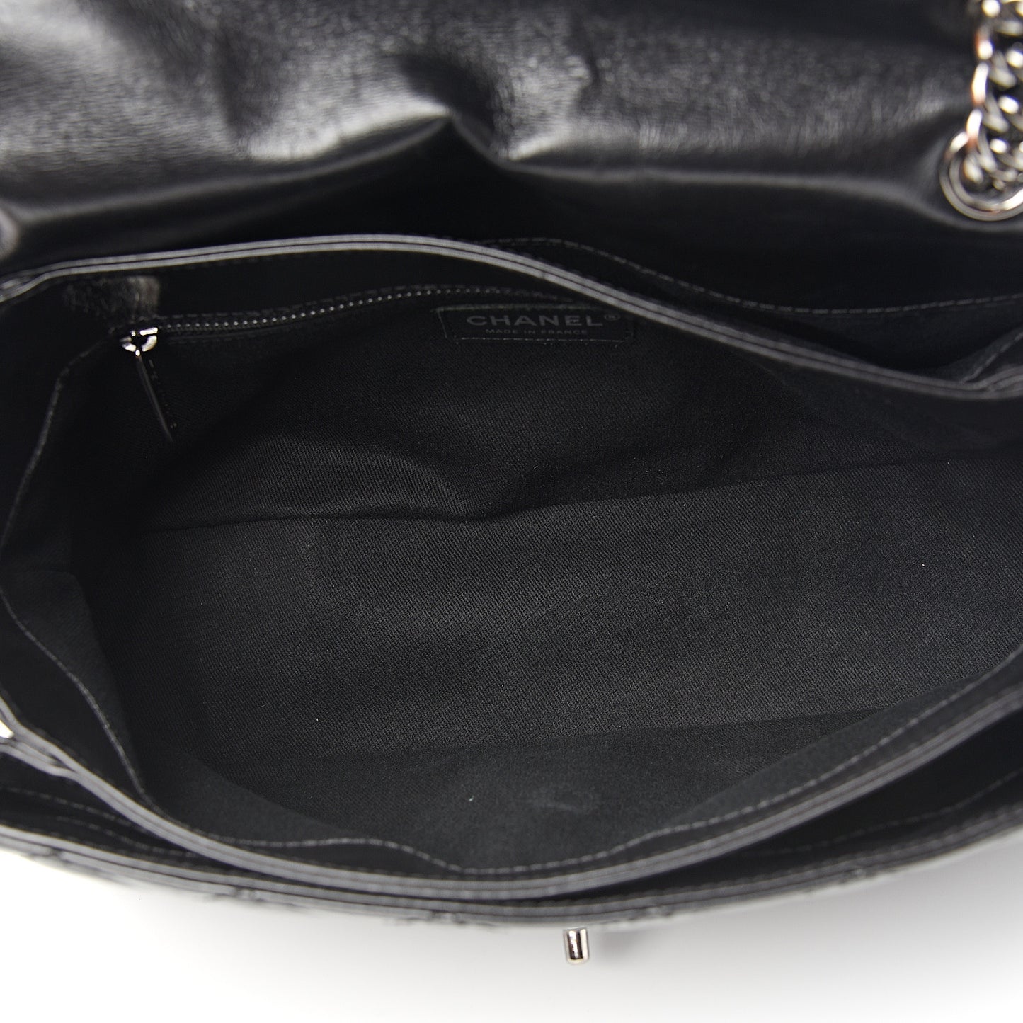 Shiny Crumpled Calfskin Quilted Medium Lady Pearly Flap Black