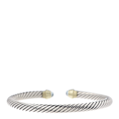 David Yurman Sterling Silver 14K Yellow Gold Blue Topaz 5mm Cable Classics Petite Color Bracelet 3 of 4