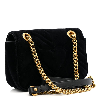 Gucci Velvet Matelasse Mini GG Marmont Shoulder Bag Black 3 of 16