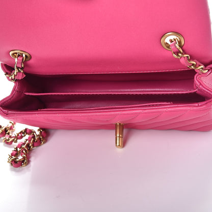Chanel Lambskin Chevron Quilted Extra Mini Flap Dark Pink 13 of 15