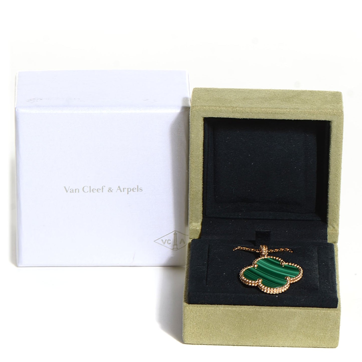 18K Yellow Gold Malachite Magic Alhambra Pendant Necklace