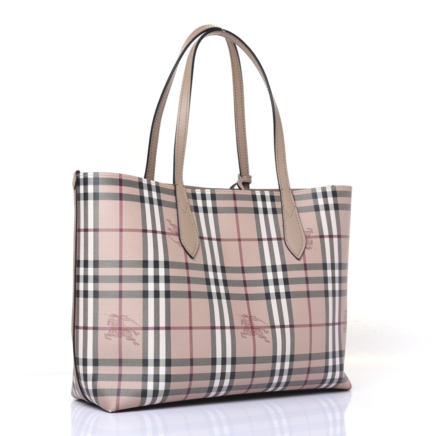 Grainy Calfskin Haymarket Check Medium Reversible Tote Camel