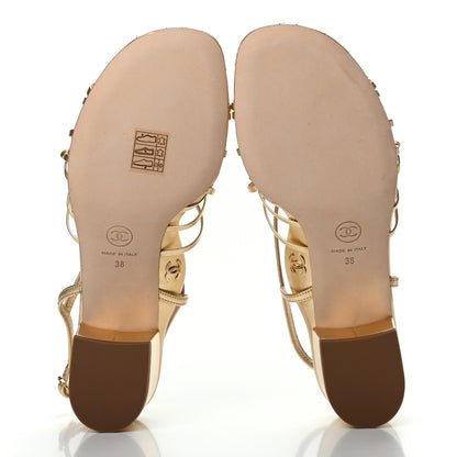 Chanel Metallic Lambskin CC Strappy Sandals 38 Gold 5 of 9