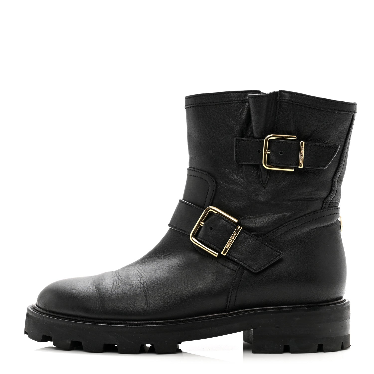 Jimmy Choo Smooth Calfskin Youth Biker Boots 38 Black 1 of 7