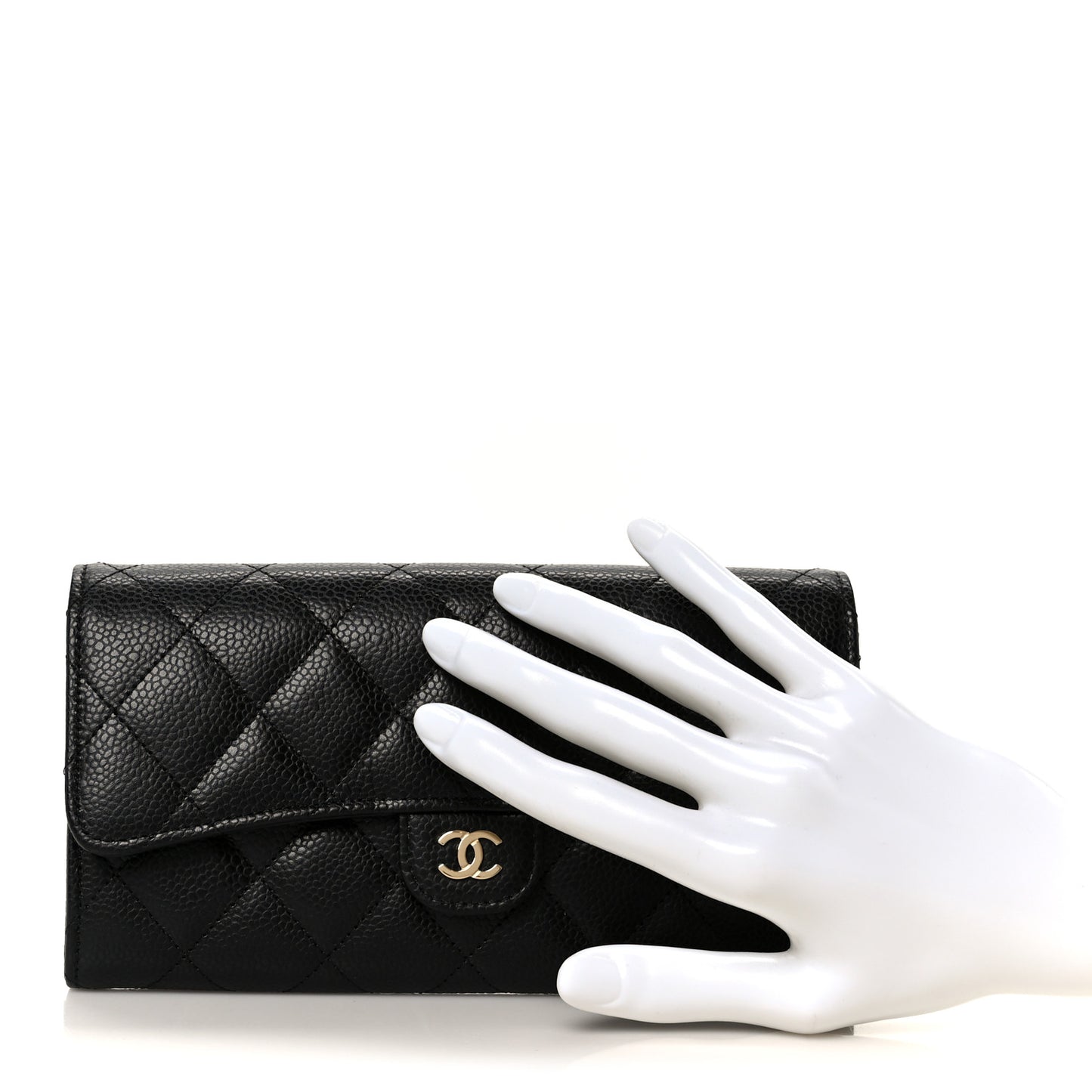 Caviar Quilted Large Gusset Flap Wallet Black