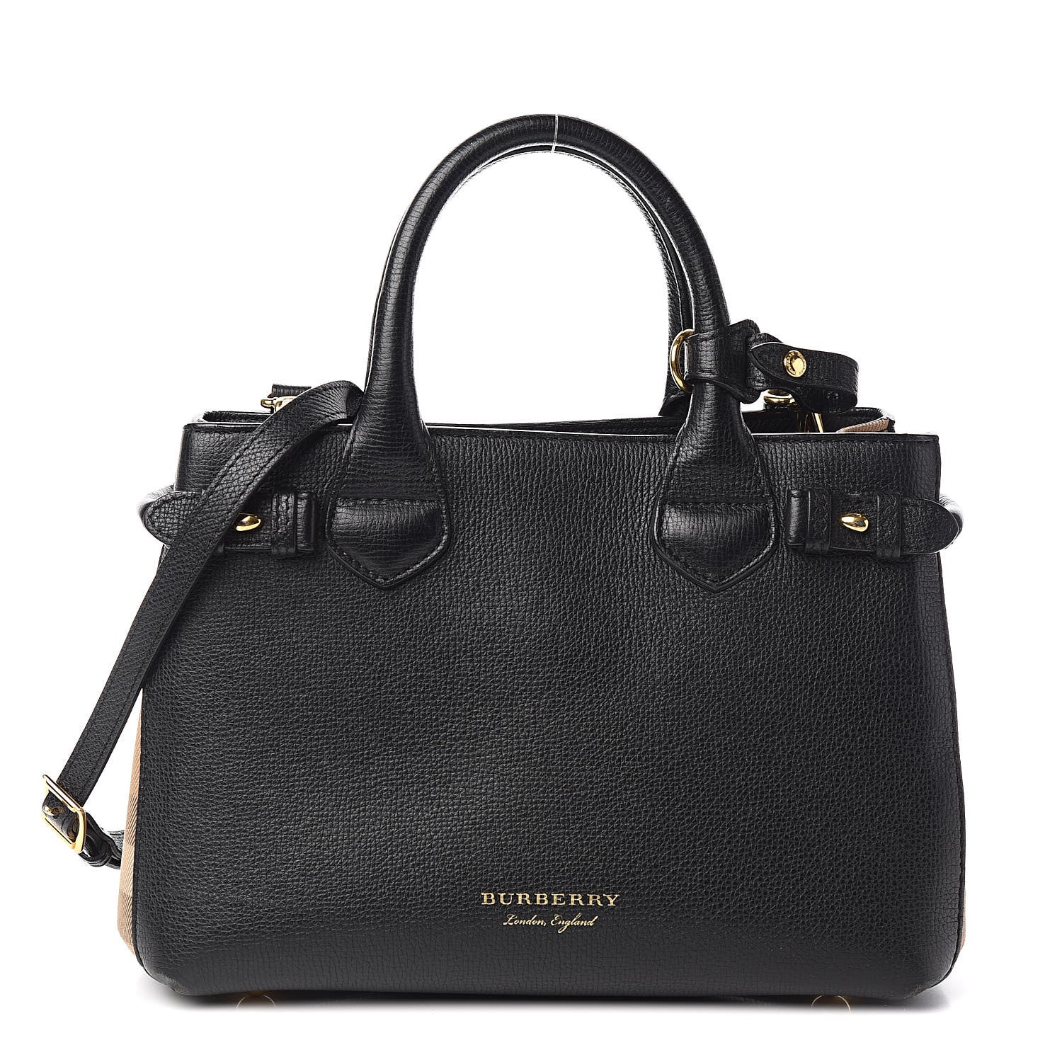 Burberry Grainy Calfskin House Check Small Banner Tote Black 1 of 16