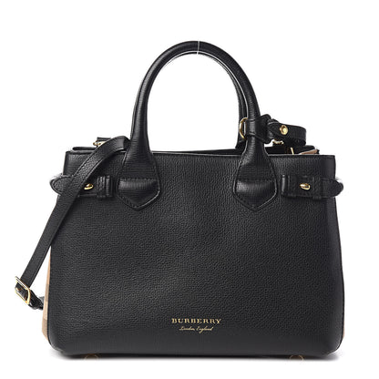 Burberry Grainy Calfskin House Check Small Banner Tote Black 1 of 16