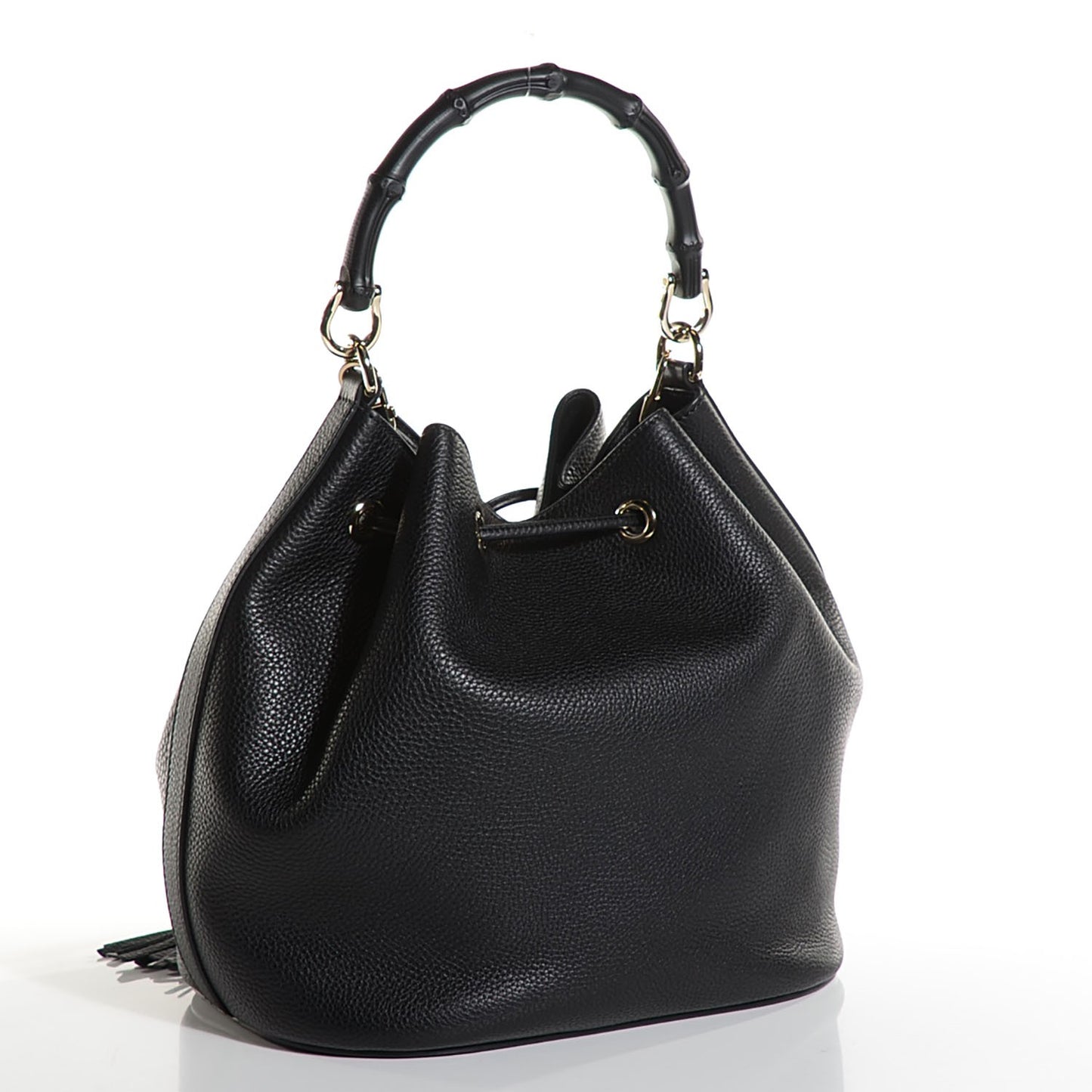 Pebbled Calfskin Miss Bamboo Bucket Bag Black