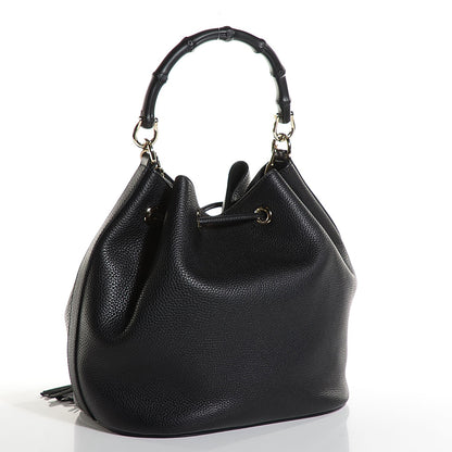 Gucci Pebbled Calfskin Miss Bamboo Bucket Bag Black 3 of 9