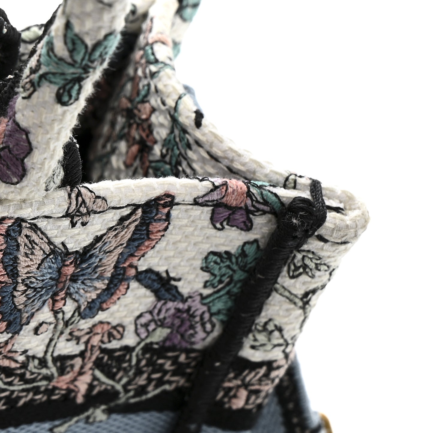 Canvas Embroidered Butterfly Mini Book Tote With Strap White Multicolor