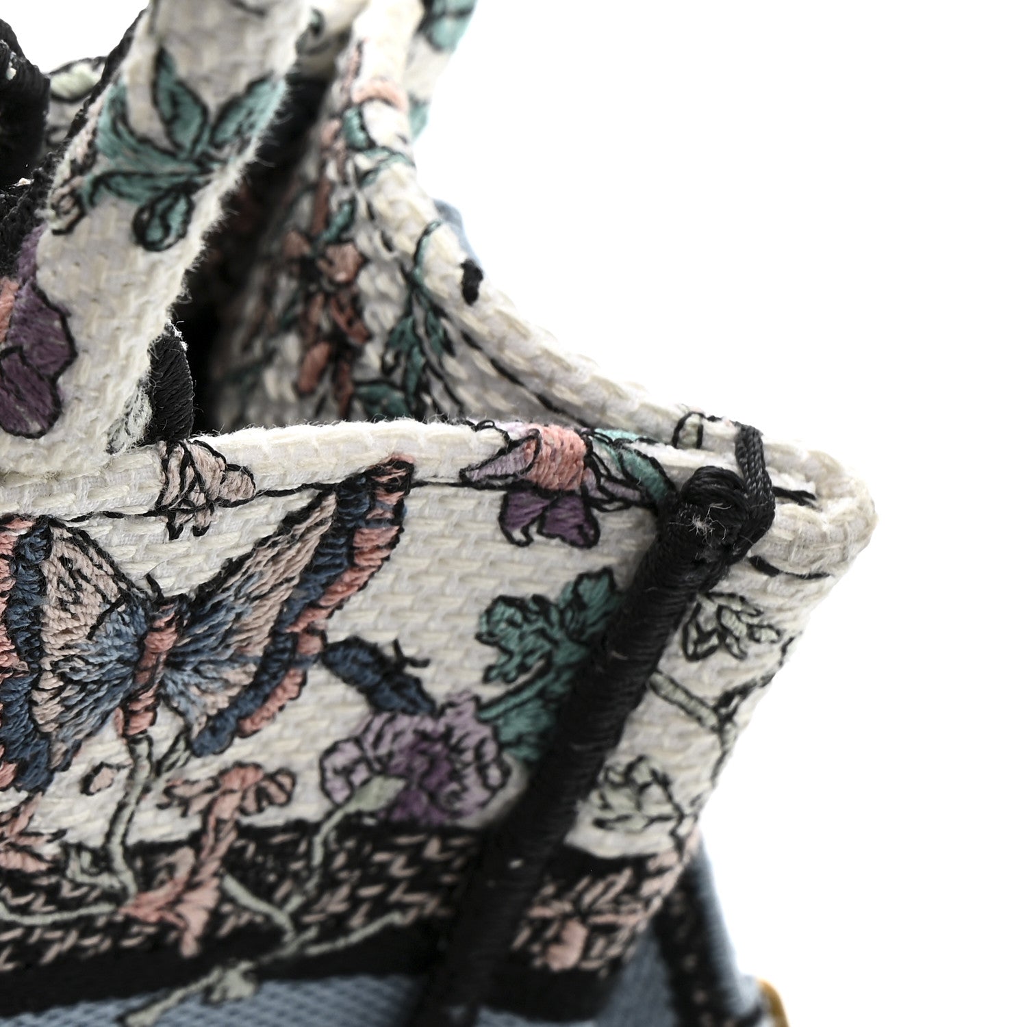 Christian Dior Canvas Embroidered Butterfly Mini Book Tote With Strap White Multicolor 13 of 15