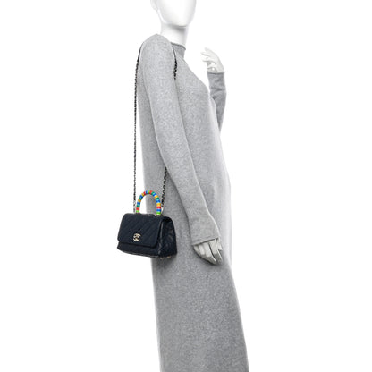 Chanel Goatskin Quilted Extra Mini Rainbow Coco Handle Flap Navy Blue 2 of 11