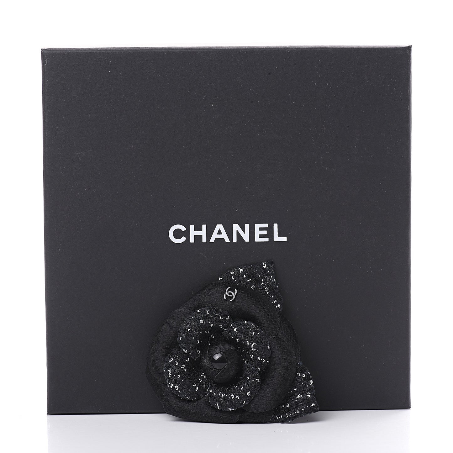 Tweed Camellia Pin Brooch Black White