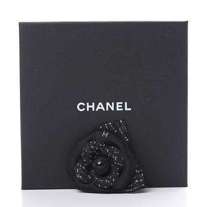 Chanel Tweed Camellia Pin Brooch Black White 4 of 4