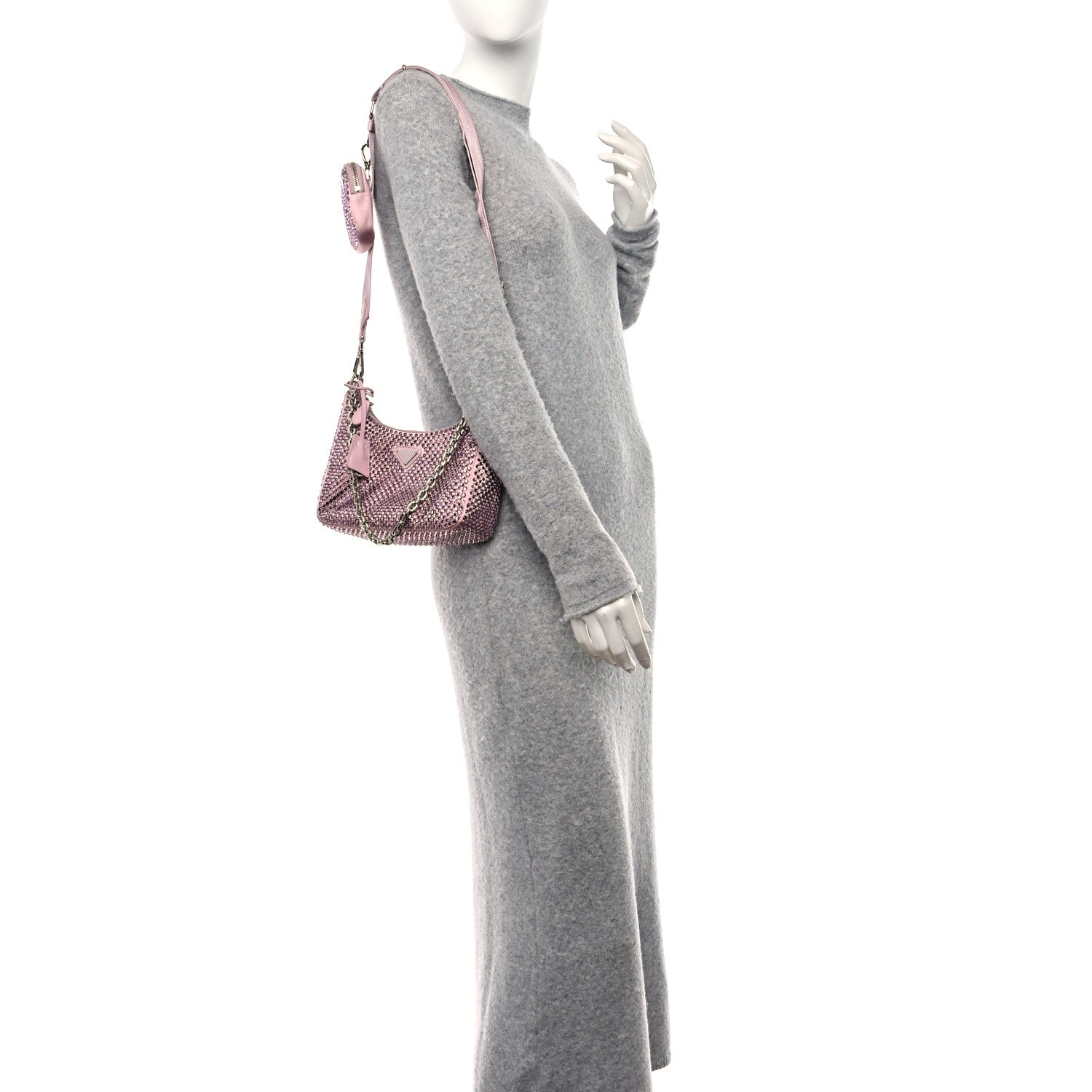 Prada Satin Crystal Re-Edition 2005 Shoulder Bag Alabastro 2 of 11