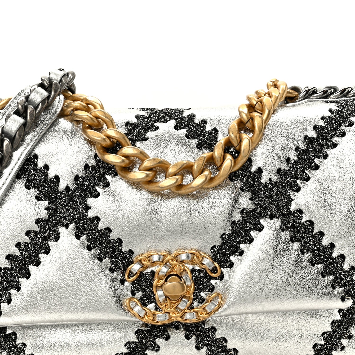 Chanel Metallic Calfskin Crochet Medium Chanel 19 Flap Silver 8 of 10
