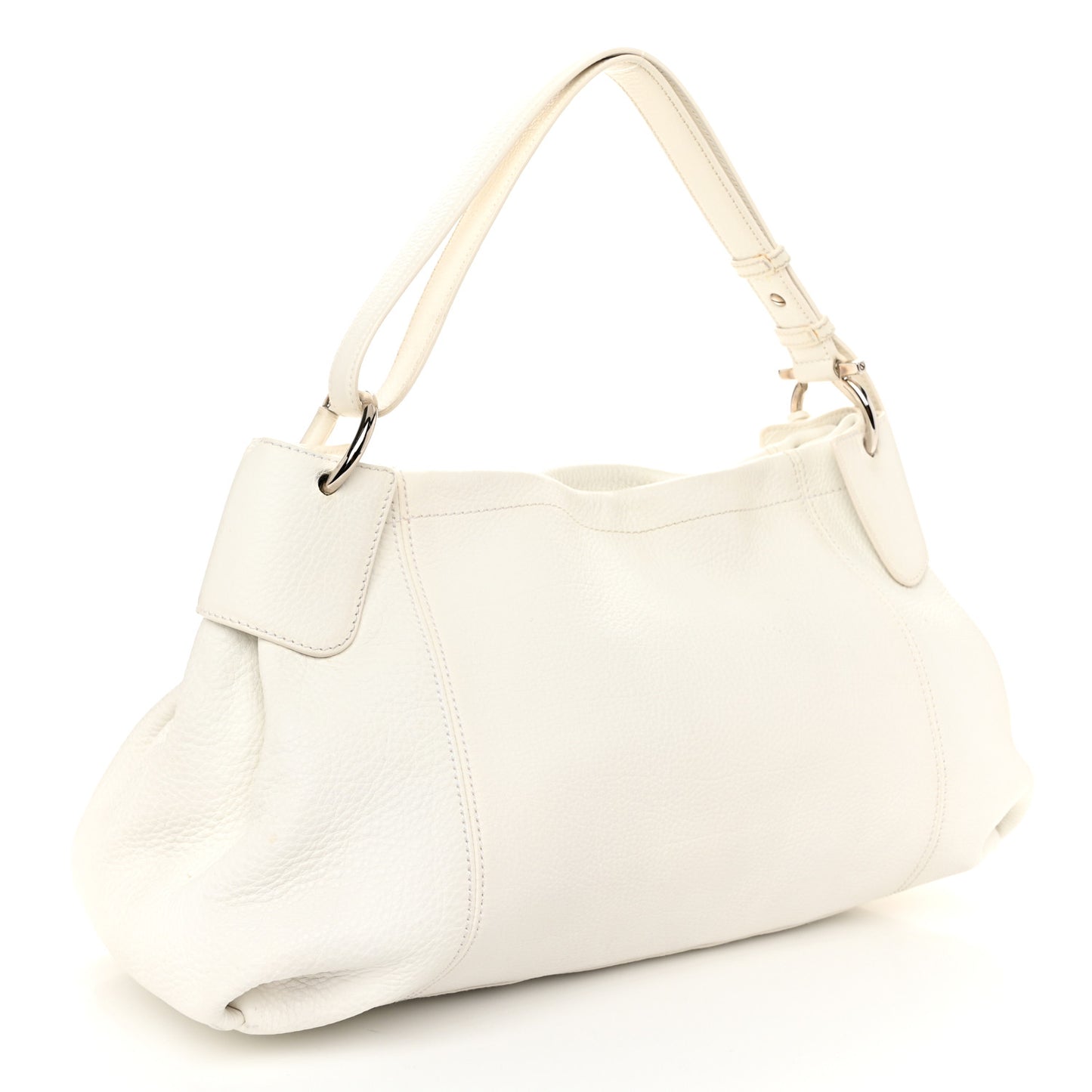 Grained Calfskin Gancini Shoulder Bag White