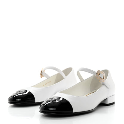 Chanel Patent Lambskin Mary Jane Flats 37.5 White Black 3 of 9