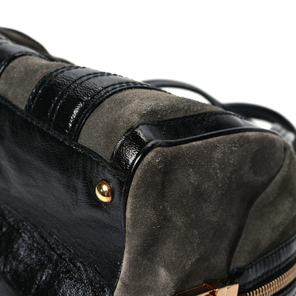 Gucci Suede Patent Calfskin Aviatrix Medium Boston Black Grey 6 of 13