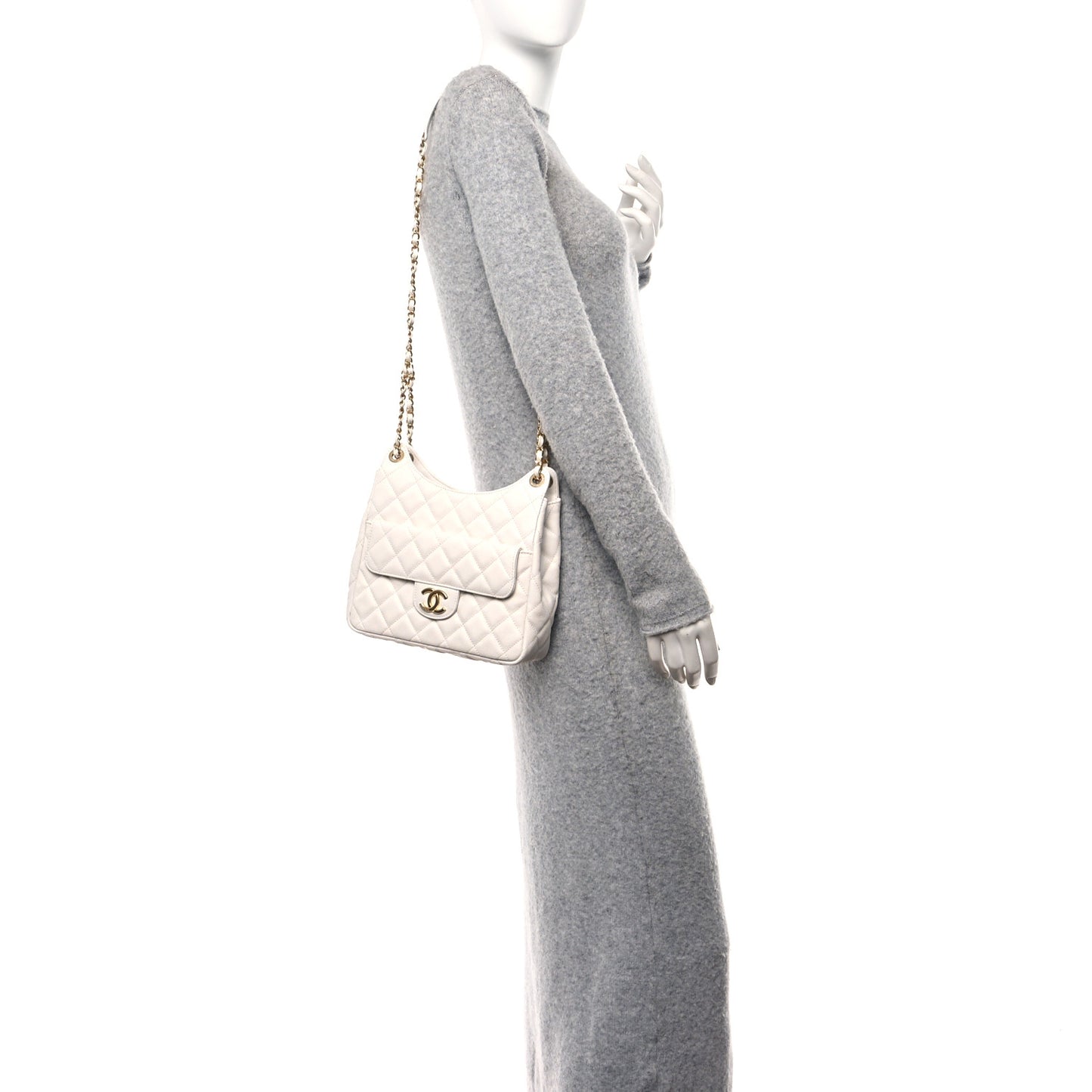 Caviar Quilted Wavy CC Hobo White