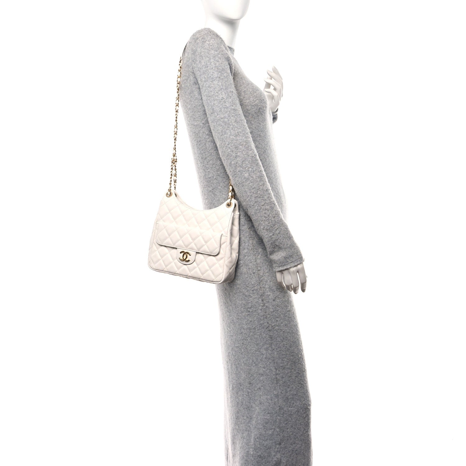 Chanel Caviar Quilted Wavy CC Hobo White 2 of 11