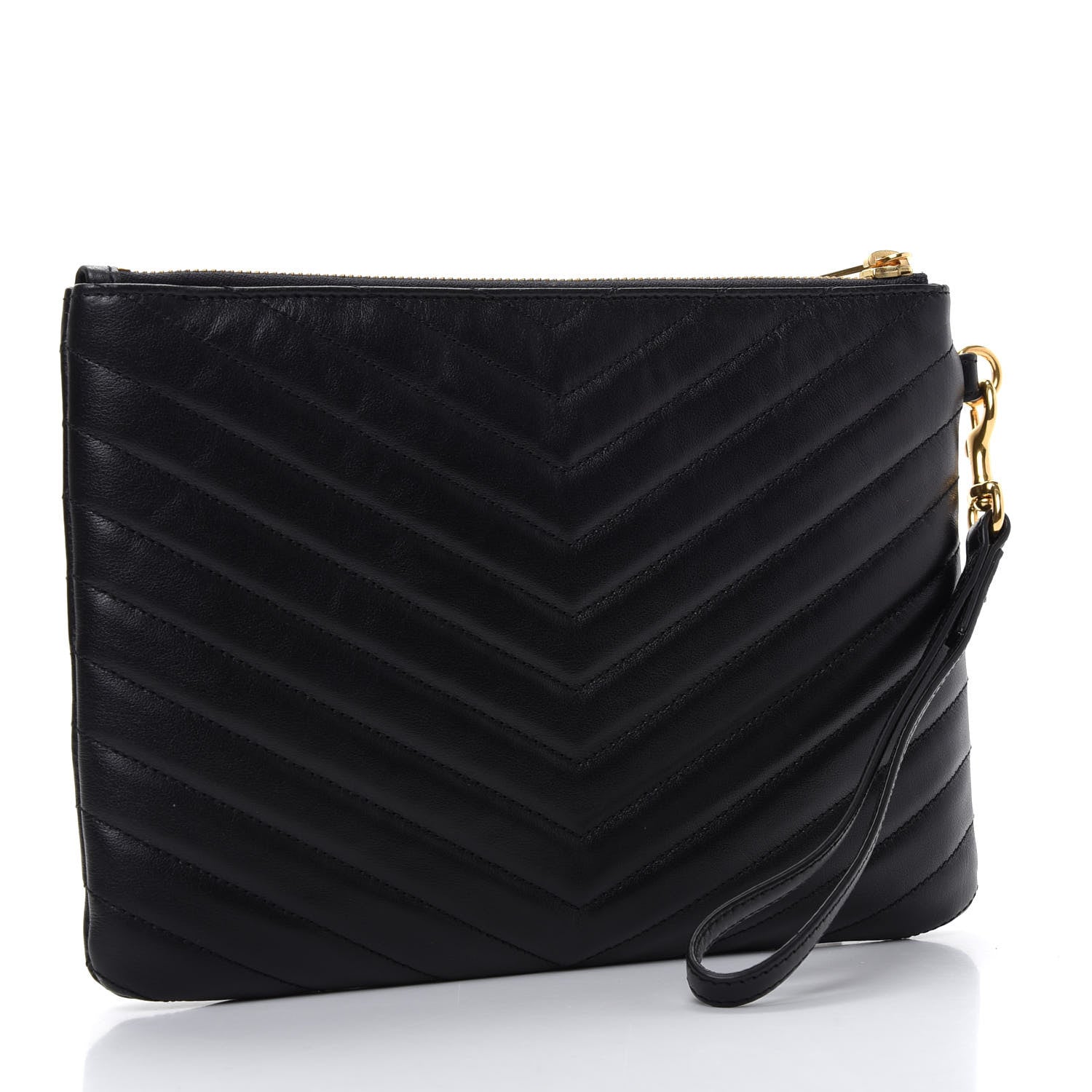 Saint Laurent Calfskin Matelasse Chevron Monogram A5 Wristlet Black 3 of 7