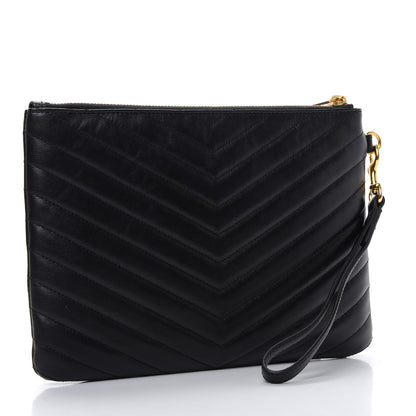 Saint Laurent Calfskin Matelasse Chevron Monogram A5 Wristlet Black 3 of 7