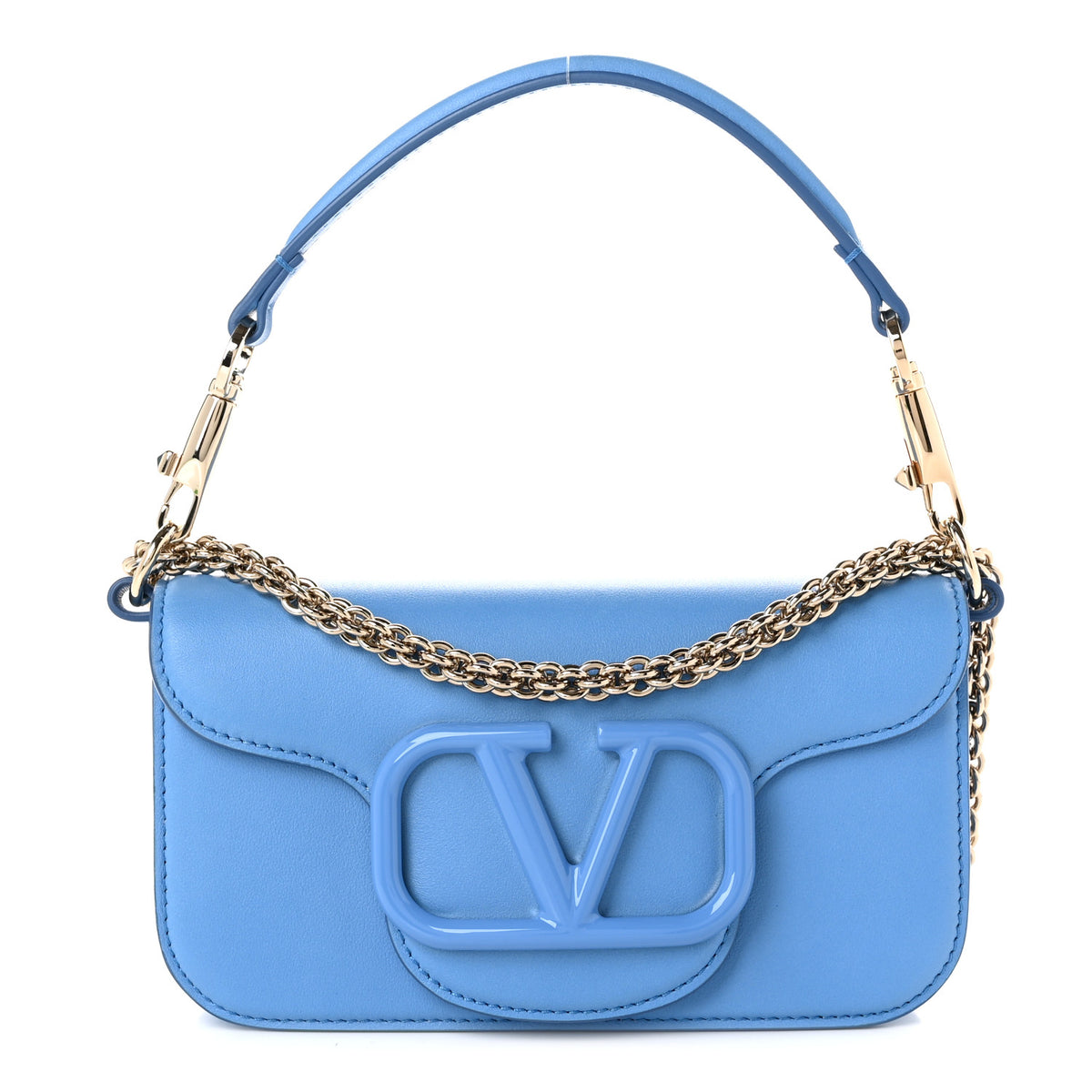 Valentino Garavani Calfskin Enamel Vlogo Small Loco Shoulder Bag Denim 1 of 11