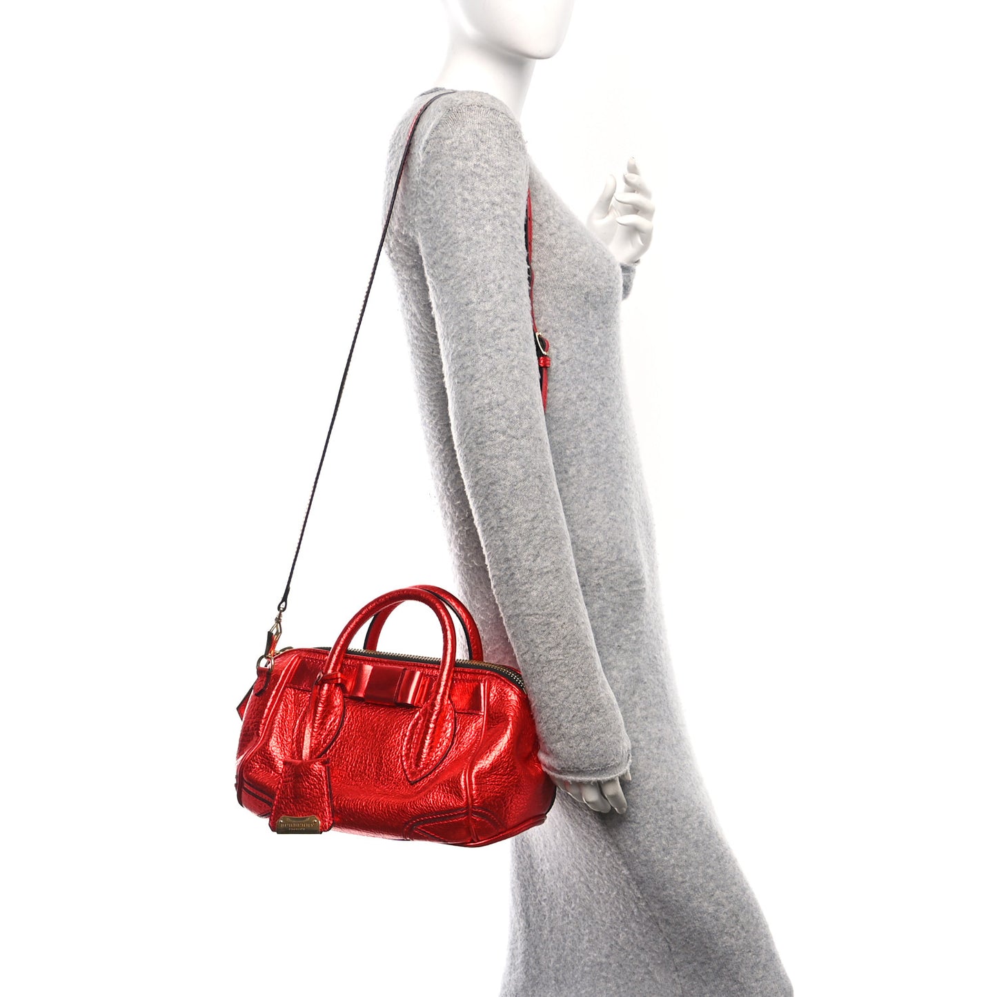 Metallic Calfskin Small Blaze Satchel Red