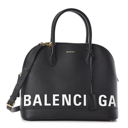 Balenciaga Signature Grained Calfskin Logo M Ville Top Handle Bag Black 1 of 8
