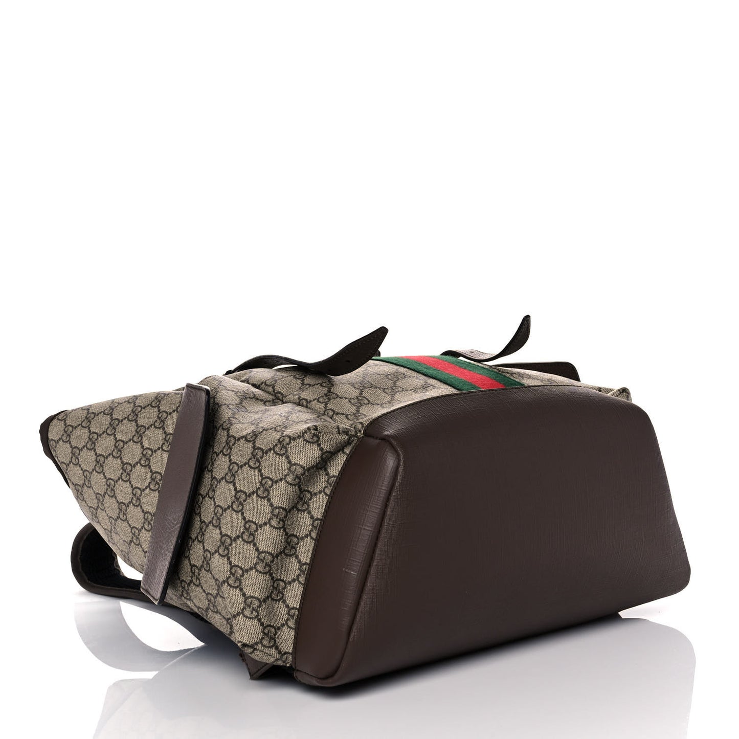 GG Supreme Monogram Medium Ophidia Double Buckle Backpack Brown