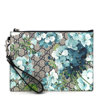 Gucci GG Supreme Monogram Blooms Small Zip Wristlet Pouch Beige Blue Black 1 of 9