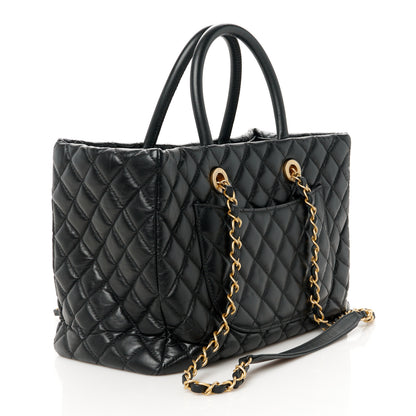 Chanel Aged Calfskin Quilted Large Coco Handle Shopping Tote Black 3 of 10