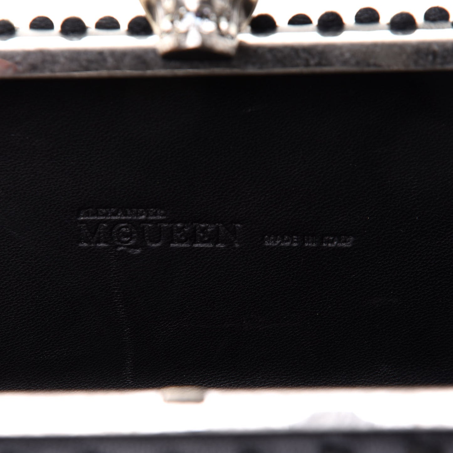 Pearl Embellished Calfskin Skull Box Clutch Black