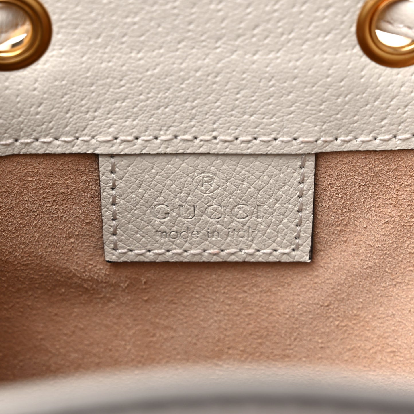 GG Supreme Monogram Textured Calfskin Web Mini Ophidia Bucket Bag Beige Ebony Mystic White